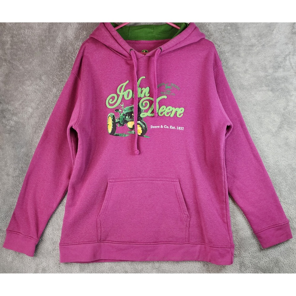John Deereβ Hoodie Womens XL Pink Tractor Graphic Embroidered Pullover Cowgirl
